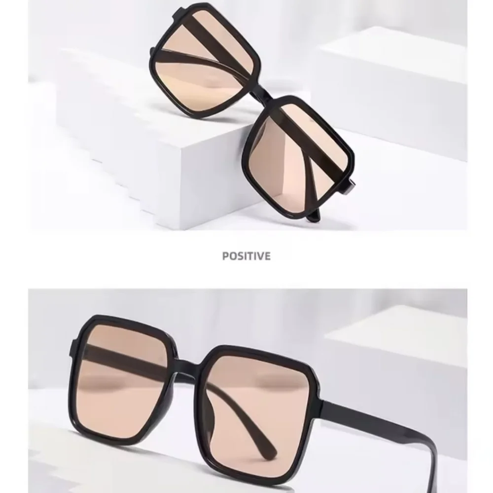 Unisex Chic Black Square Sunglasses With Champagne Lenses